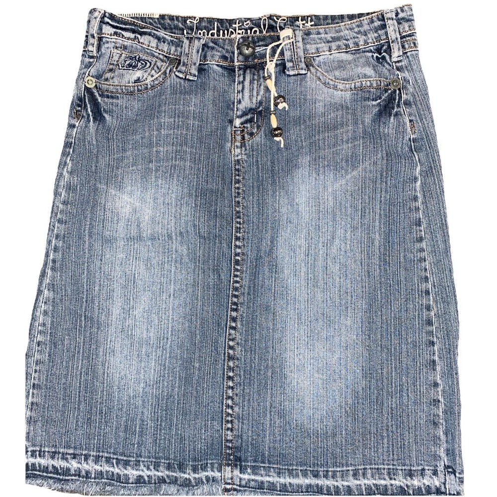 Rockabilly Jean Skirt Cool Fading Industrial Cotton Womens 9 Knee Embroidered